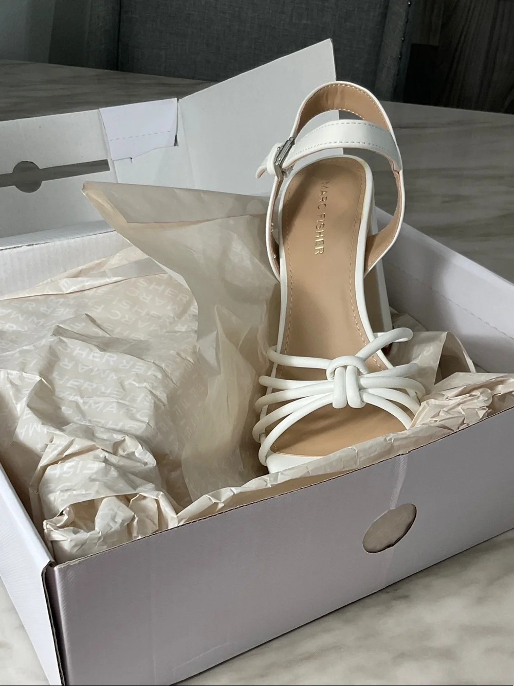 Marc Fisher White Knotted Strappy Platform Sandal